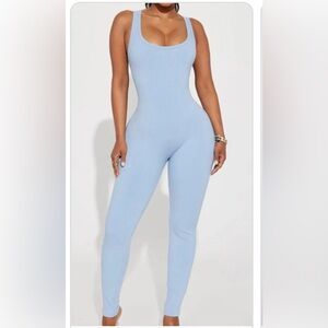 JLUXLABEL Light Blue Ribbed Jumpsuit sm